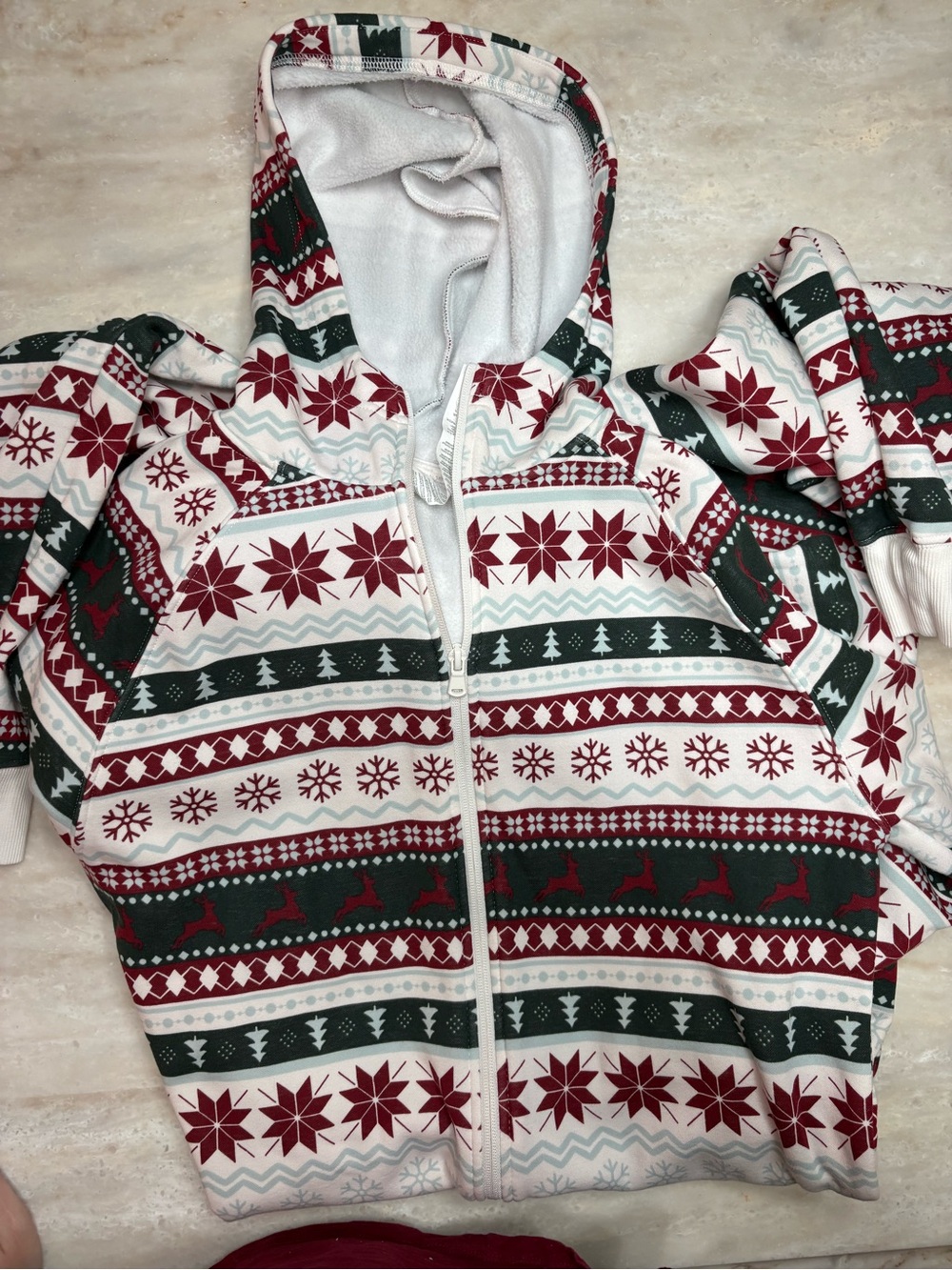 Fabletics Adult Small Red & Green Holiday Zip-Up Hoodie Onesie